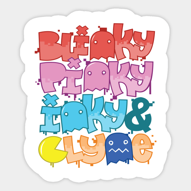 Blinky, Pinky, Inky & Clyde - Pacmania Sticker by jetpacksandrollerskates